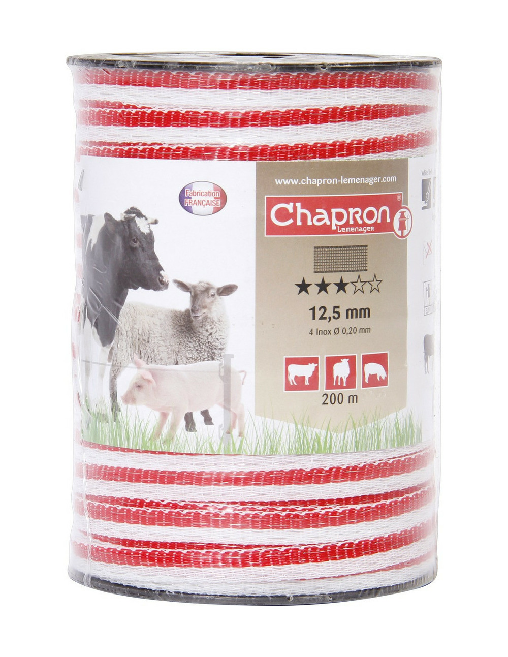 Ruban de clôture 12 , 5 mm 200 blanc – blanc – rouge