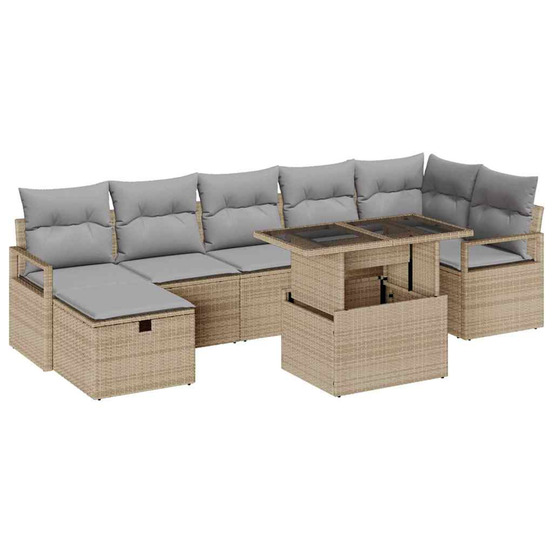 Ensemble de canapé de jardin 8 pcs beige poly rotin
