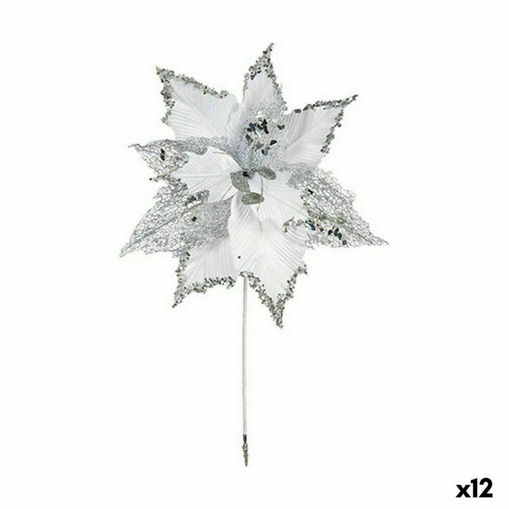 Fleur décorative 40cm blanc plastique - lot de 12