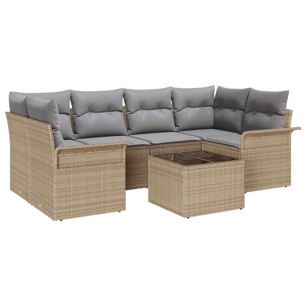 Ensemble de canapé de jardin 7 pcs 6-seater beige et gris
