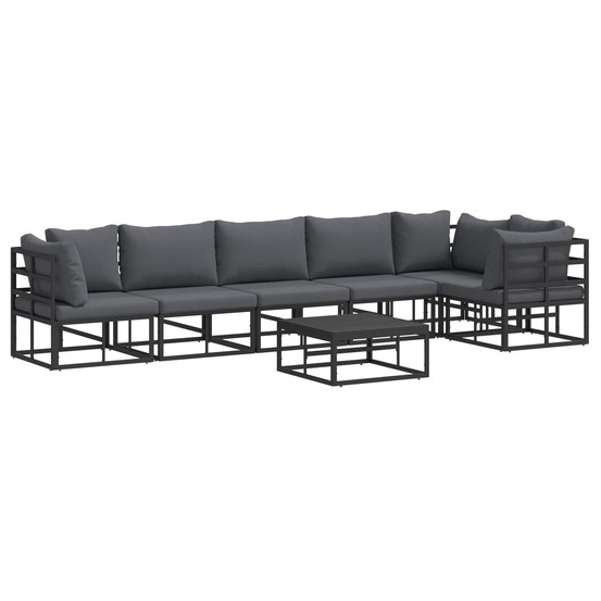 Ensemble de canapé de jardin avec coussin 7 pcs noir aluminium