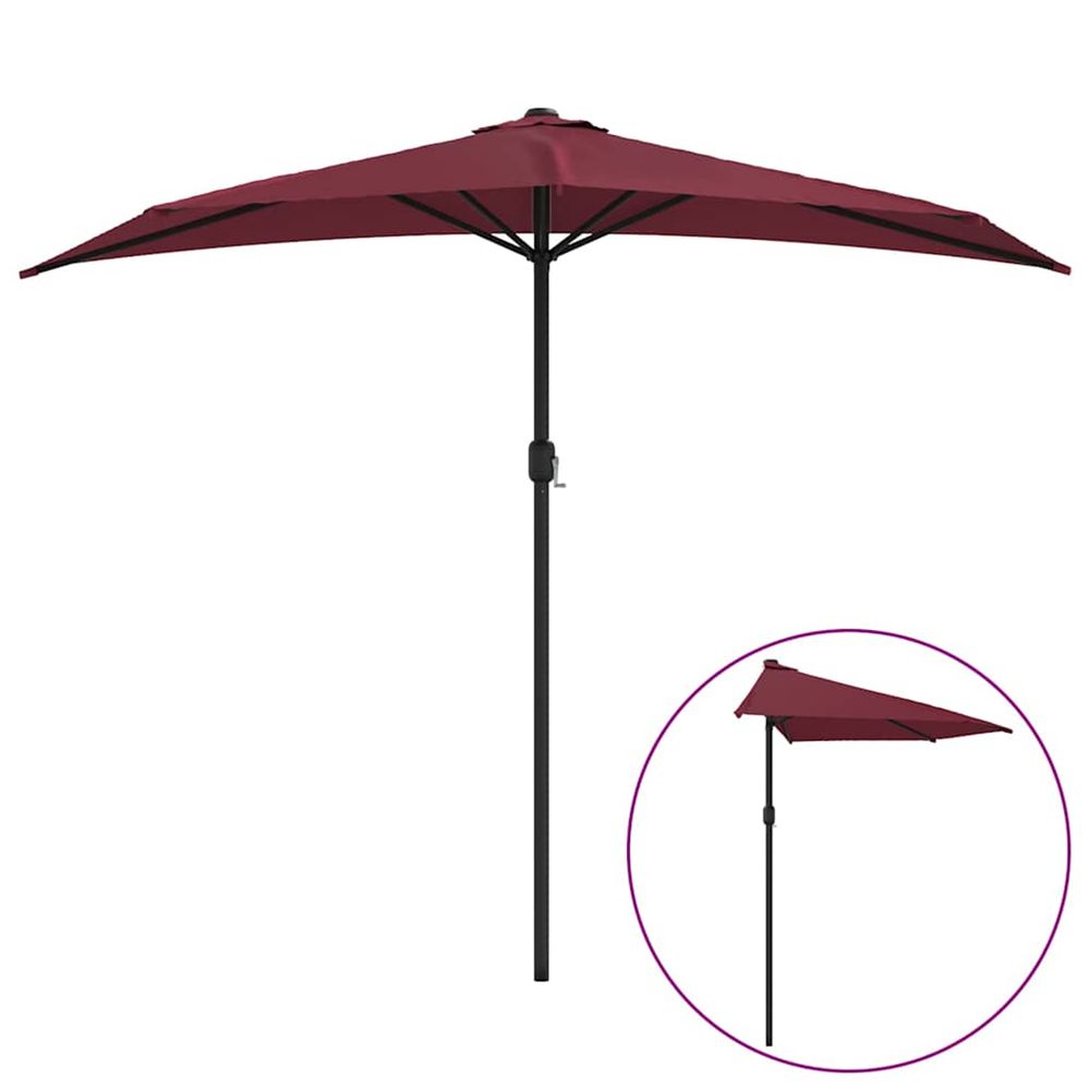 Parasol de balcon mât en aluminium bordeaux 270x144x222 cm demi