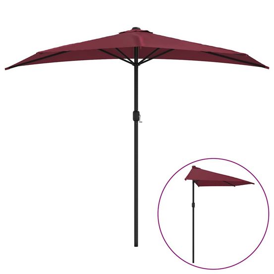 Parasol de balcon mât en aluminium bordeaux 270x144x222 cm demi