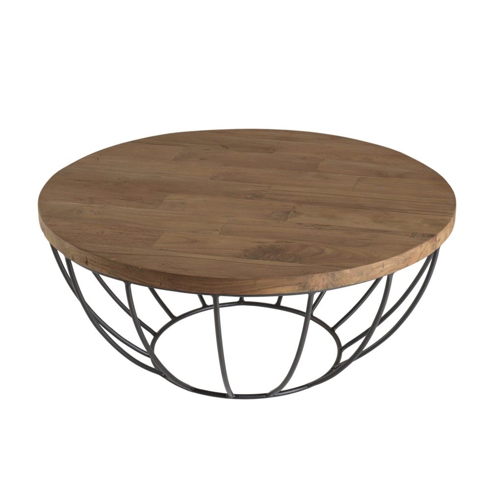 Table basse coque en teck recyclé métal noir l80