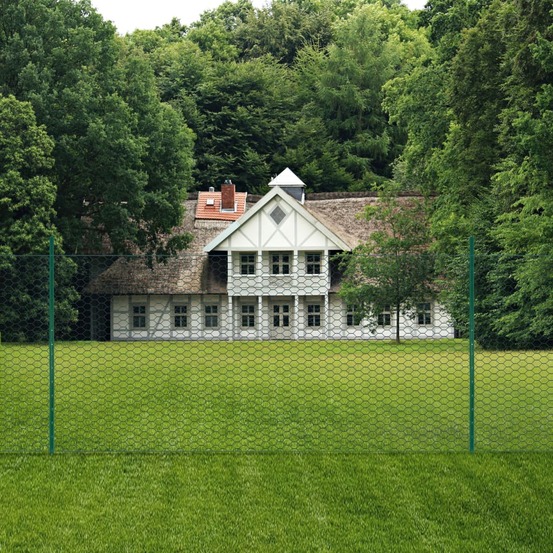 Clôture en grillage métallique avec poteaux acier 25x2 m vert