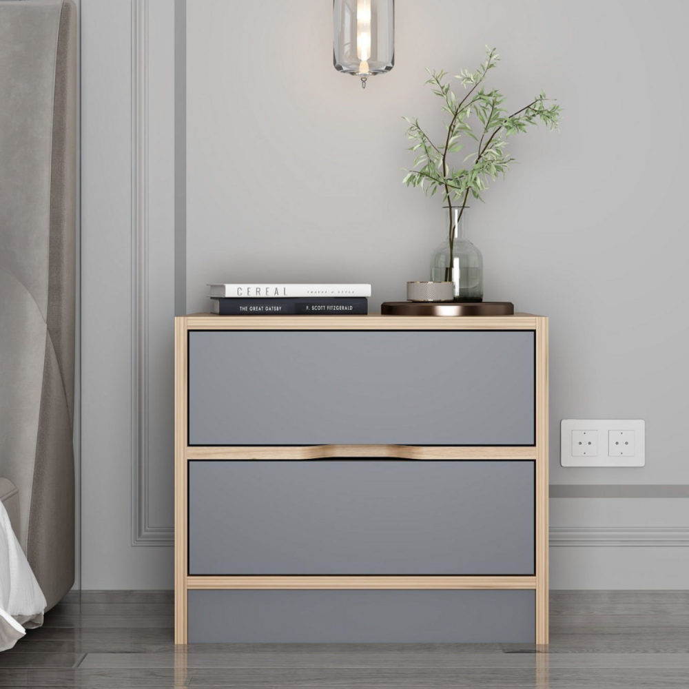 Table de chevet bois et gris 2 tiroirs molde