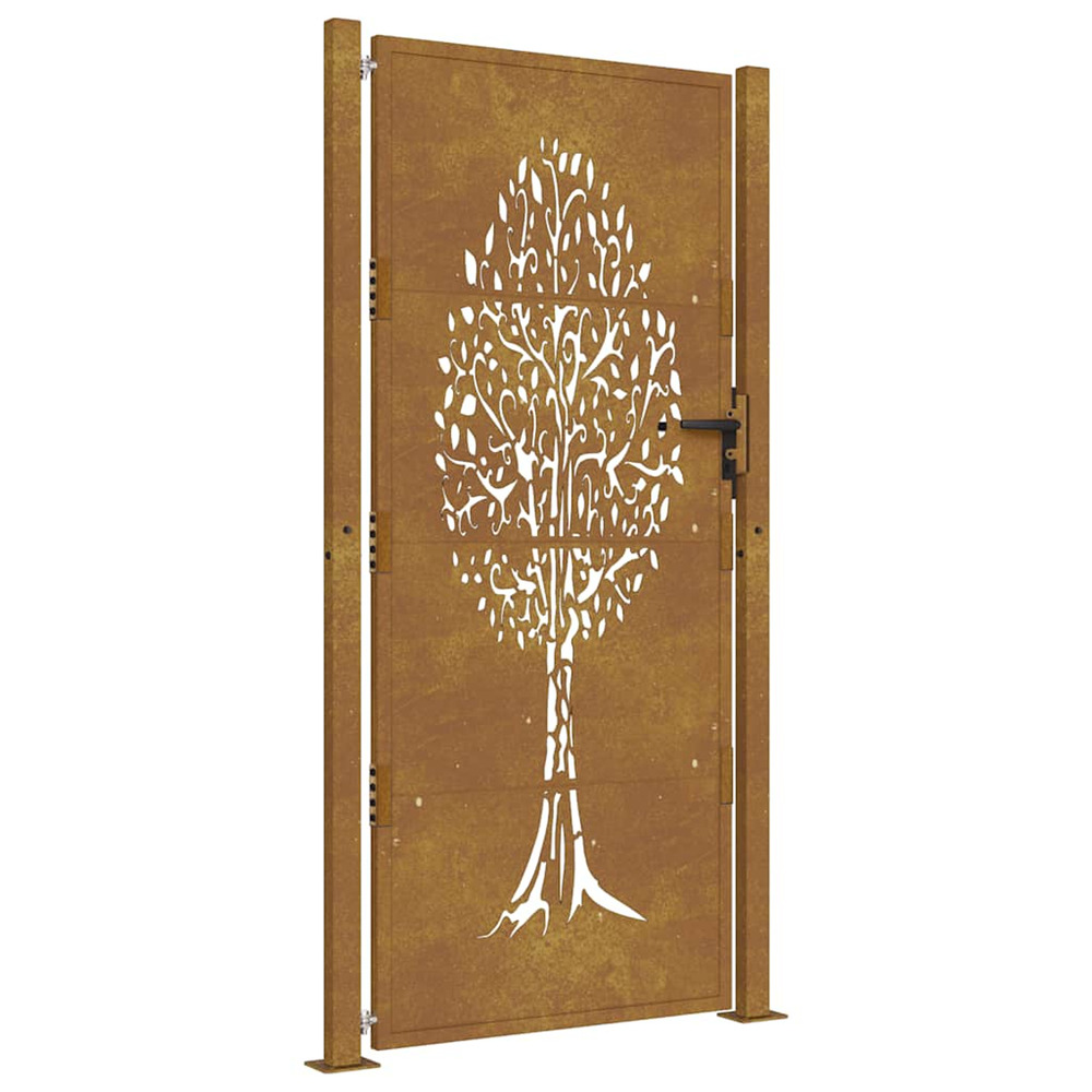 Portail de jardin 100x175 cm en acier corten avec motif arbre