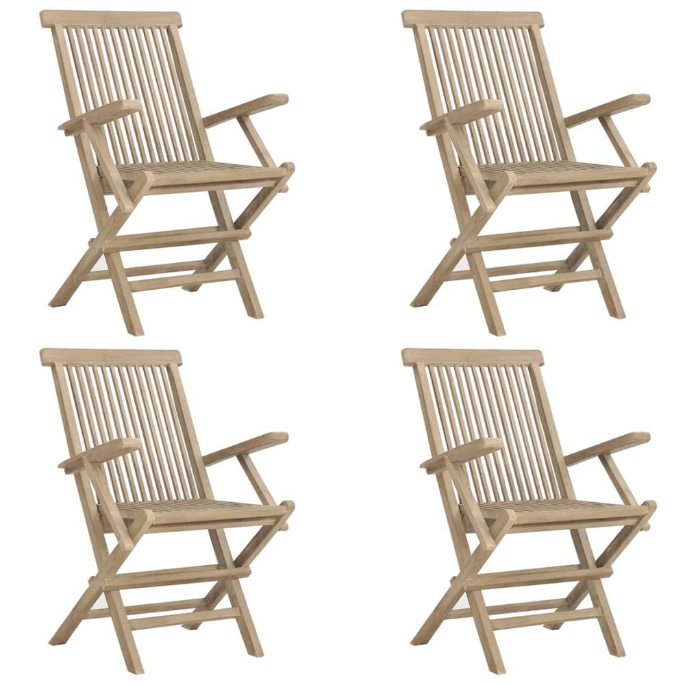 Chaises pliantes 4 pièces gris 56x61x89 cm bois massif teck