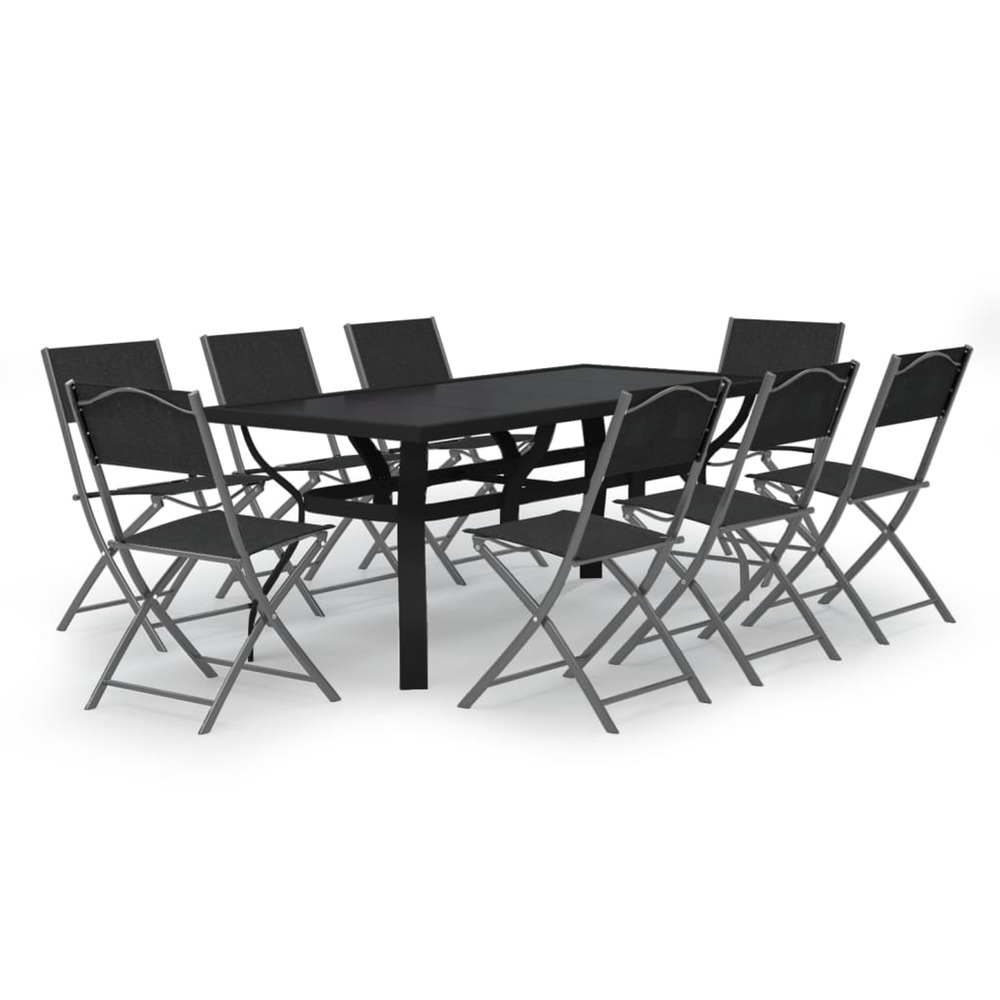 Ensemble à manger de jardin 9 pcs gris et noir