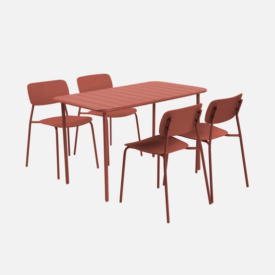 Table de jardin métal + 4 assises, amélia + liva l 120 x 70 x 72,5cm