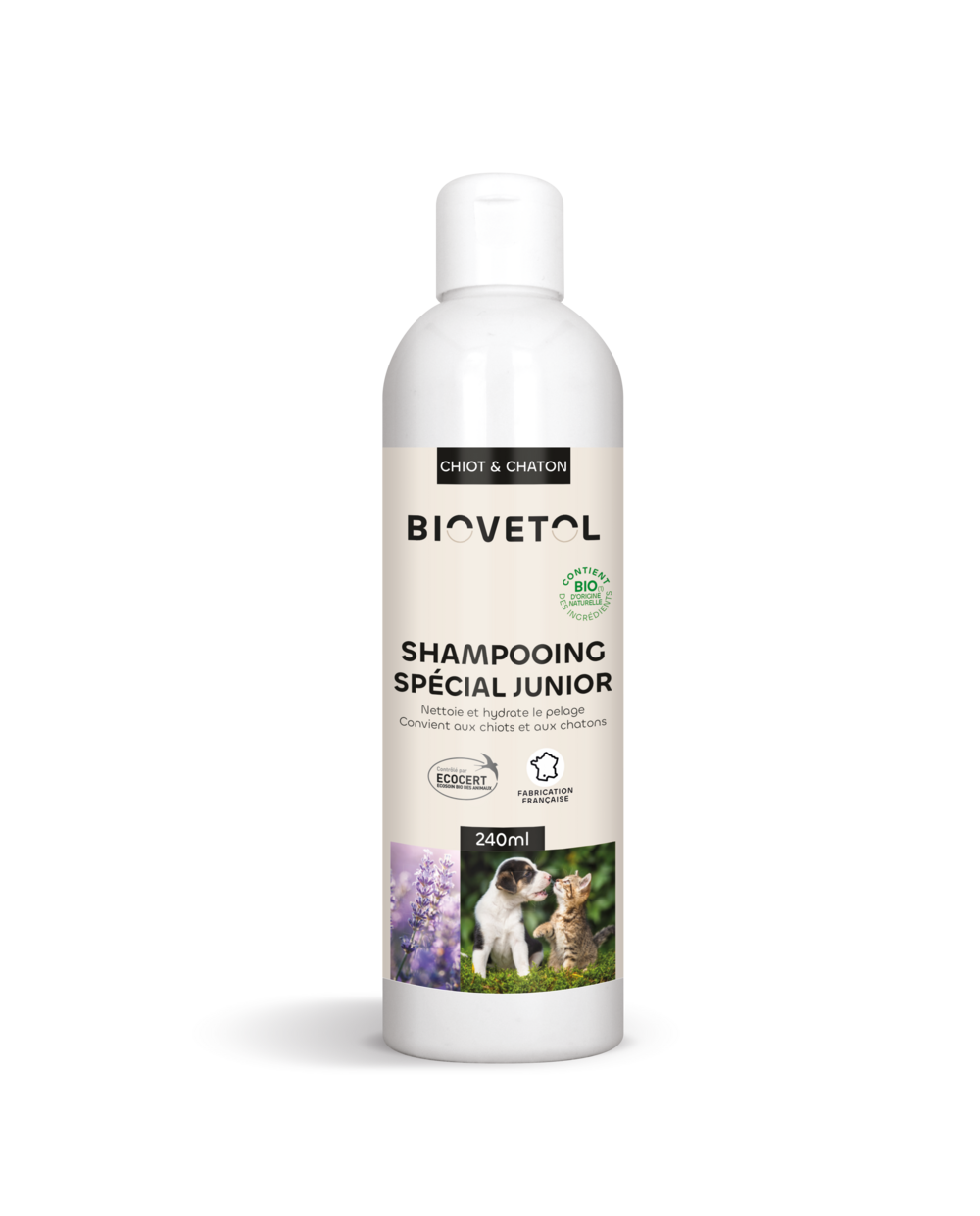 Shampoing chien chat junior- bio certifié ecocert - chiot et chaton- 240ml