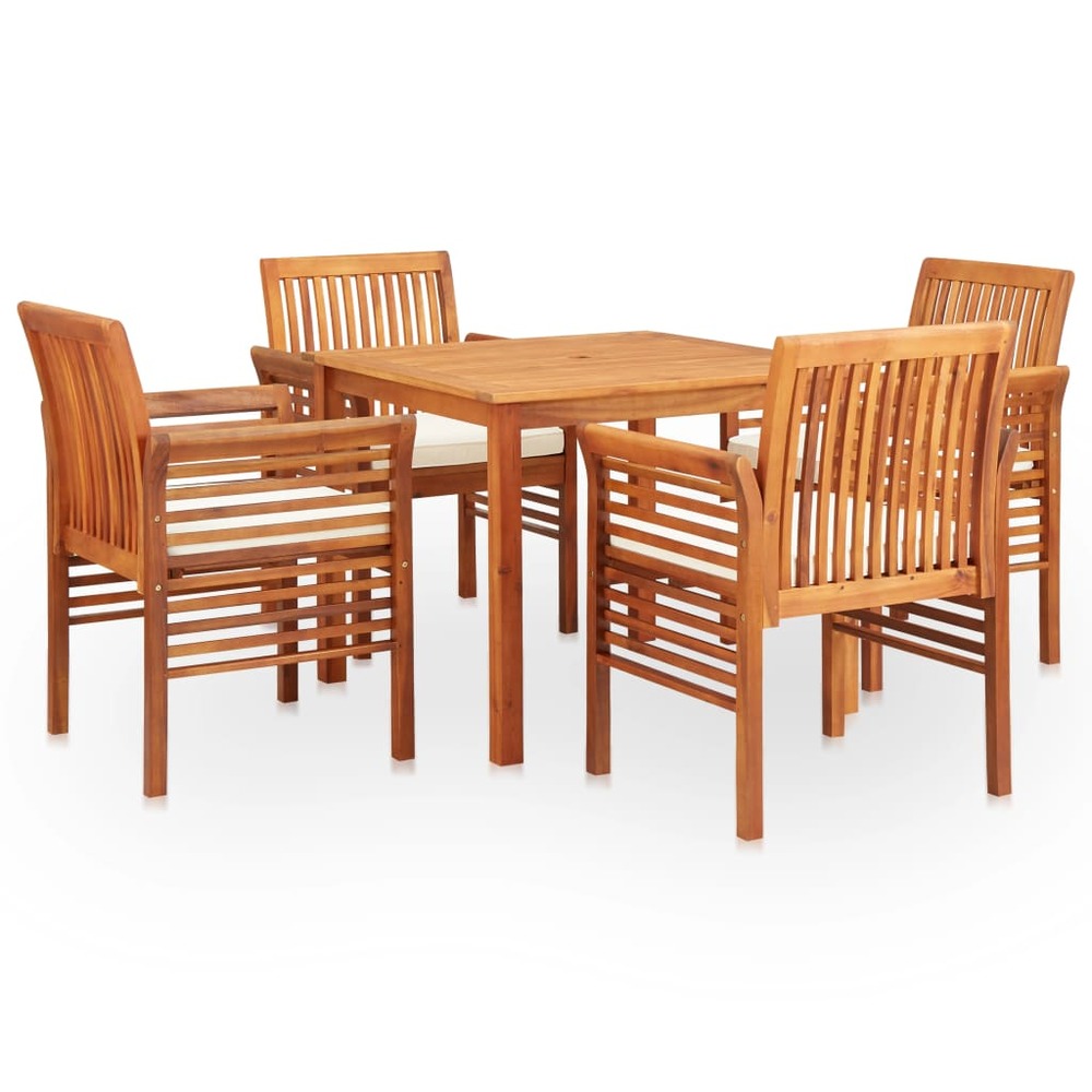 Mobilier à dîner d'extérieur 5 pièces et coussins acacia solide