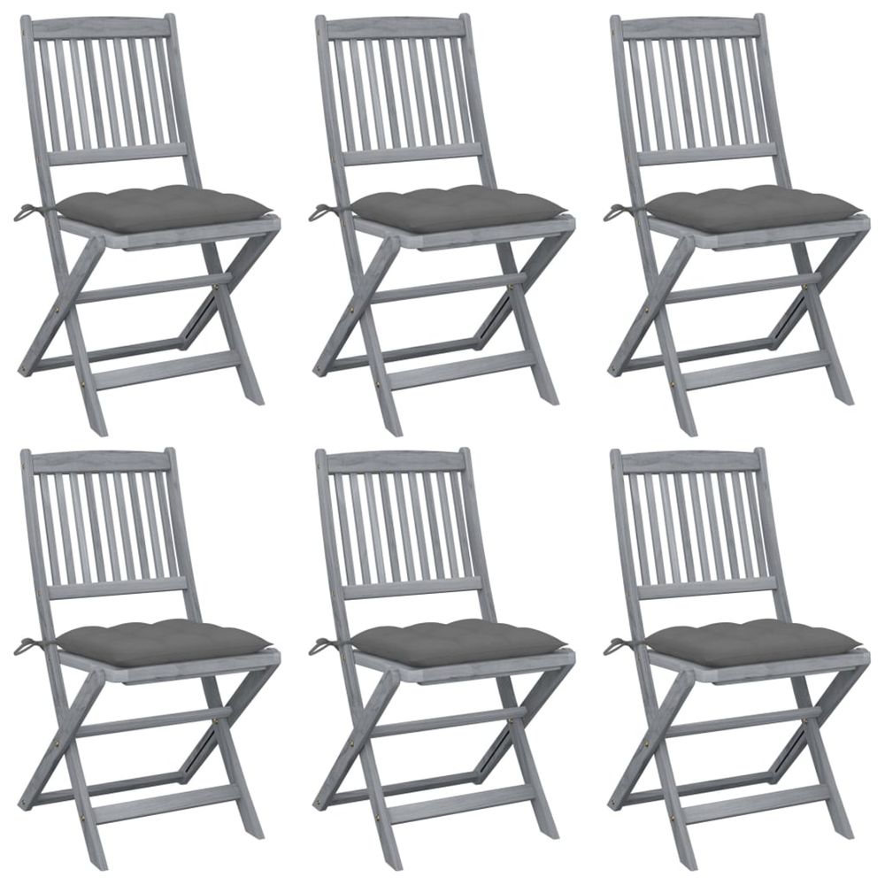 Chaises pliantes 6 pièces avec coussins en bois d'acacia massif