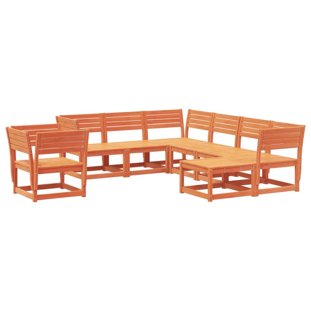 Salon de jardin 8 pcs cire marron bois de pin massif