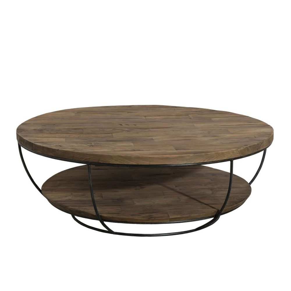 Table basse coque 2 plateaux en teck recyclé métal noir d100