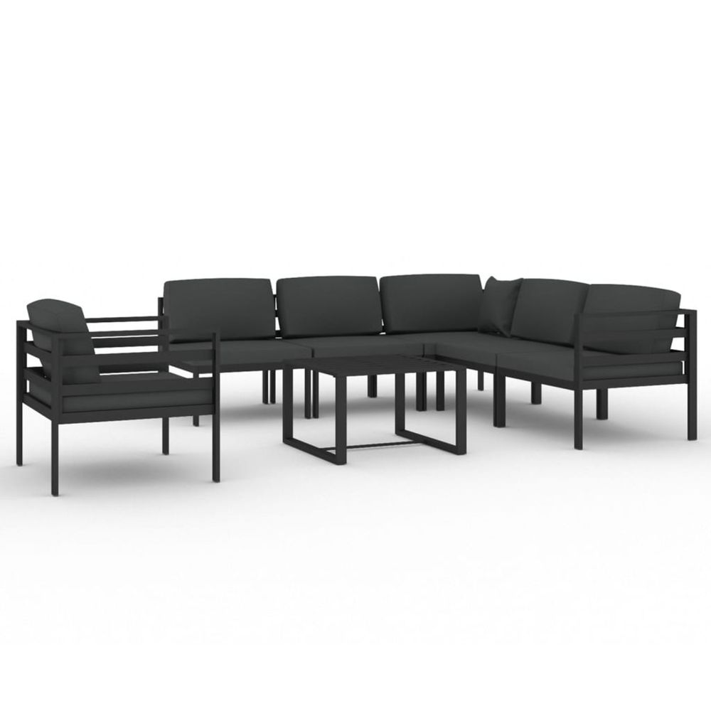 Salon de jardin 7 pcs avec coussins aluminium anthracite