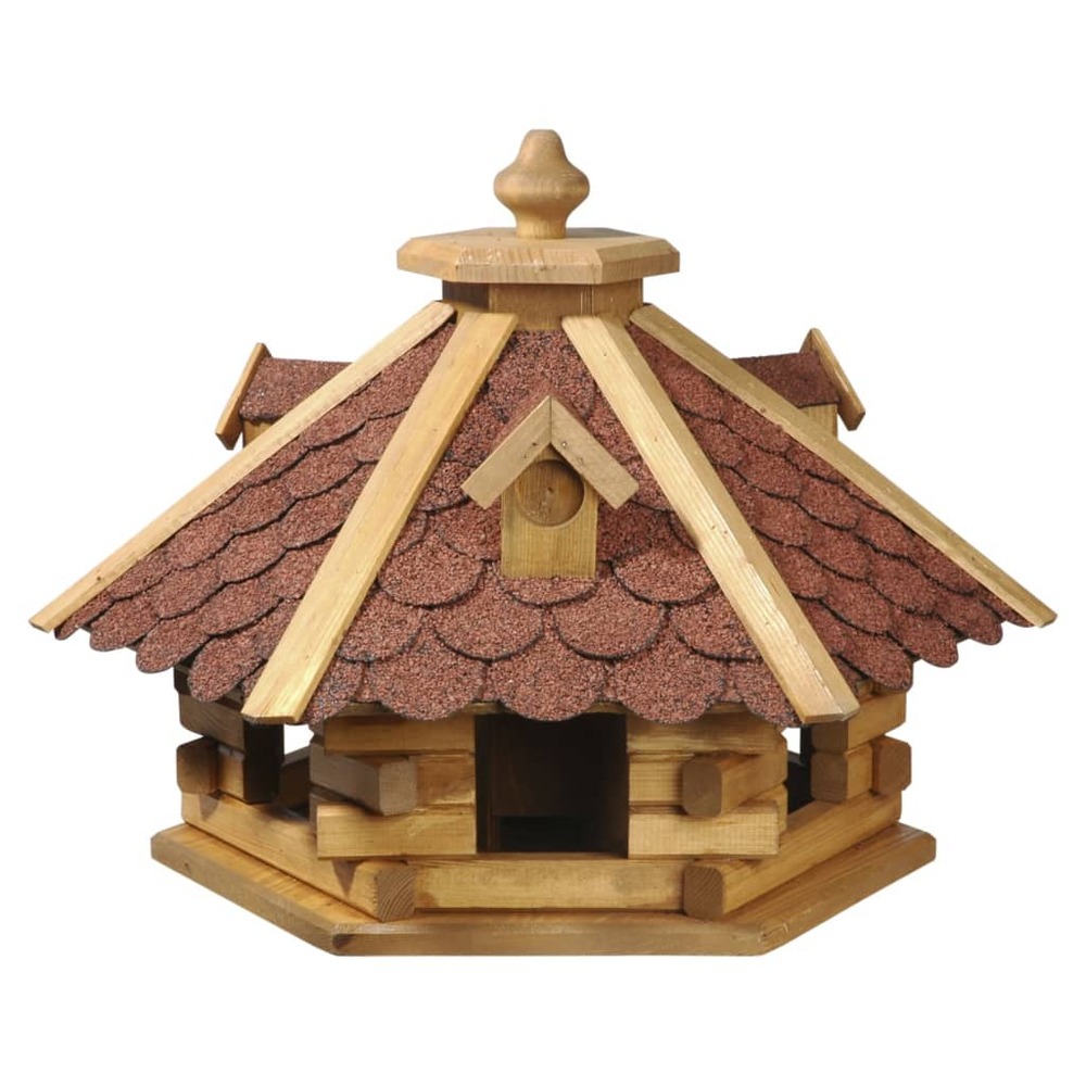 Maison à oiseaux hexagonale naturel et rouge