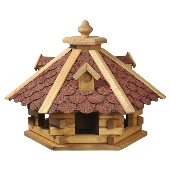 Maison à oiseaux hexagonale naturel et rouge