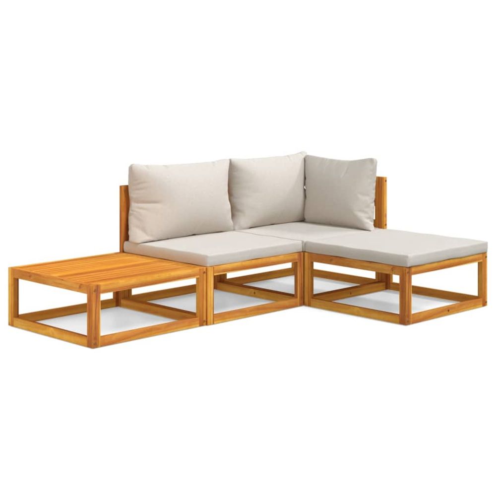 Salon de jardin 4 pcs avec coussins gris clair bois massif