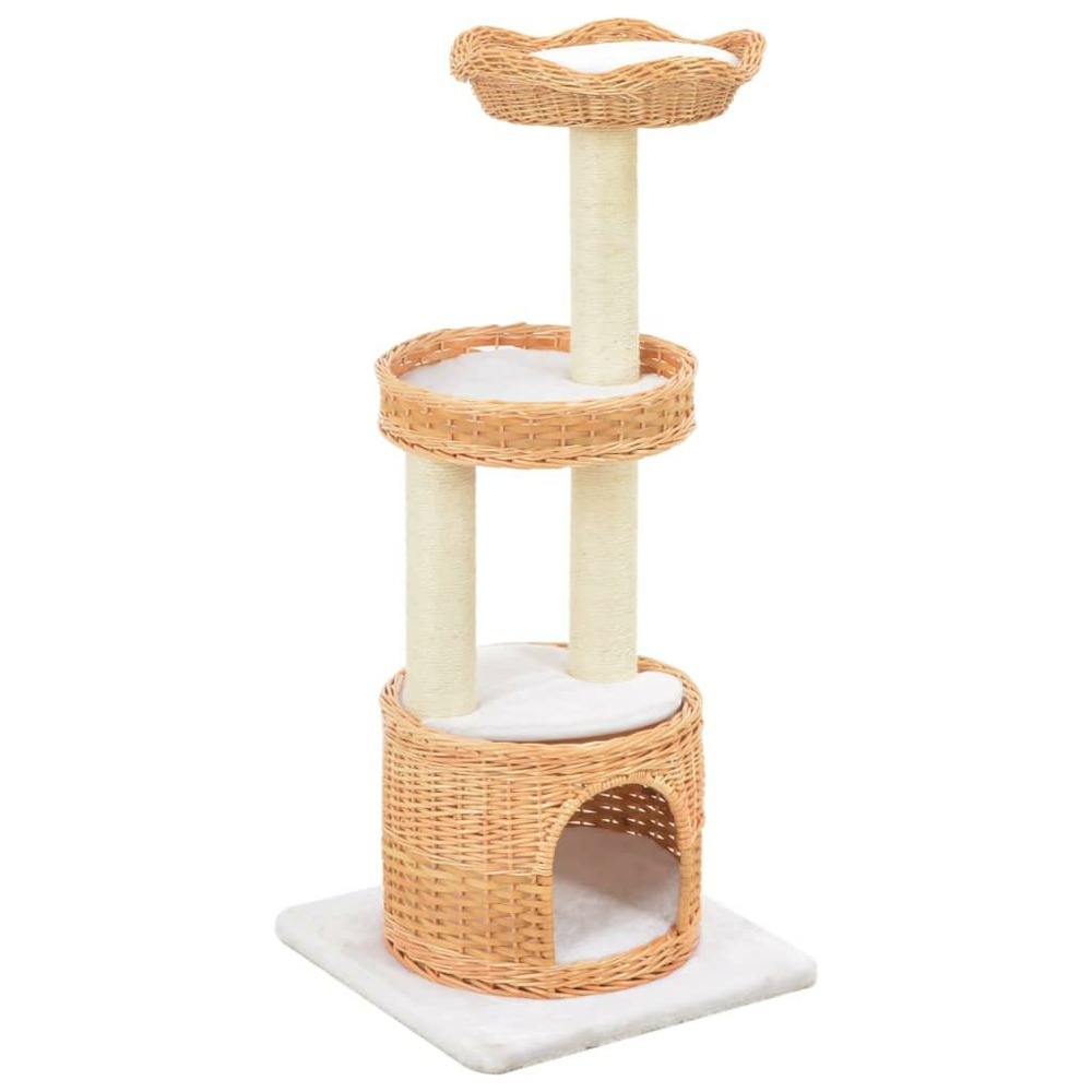 Arbre à chat griffoir grattoir niche jouet animaux peluché en sisal naturel bois de saule