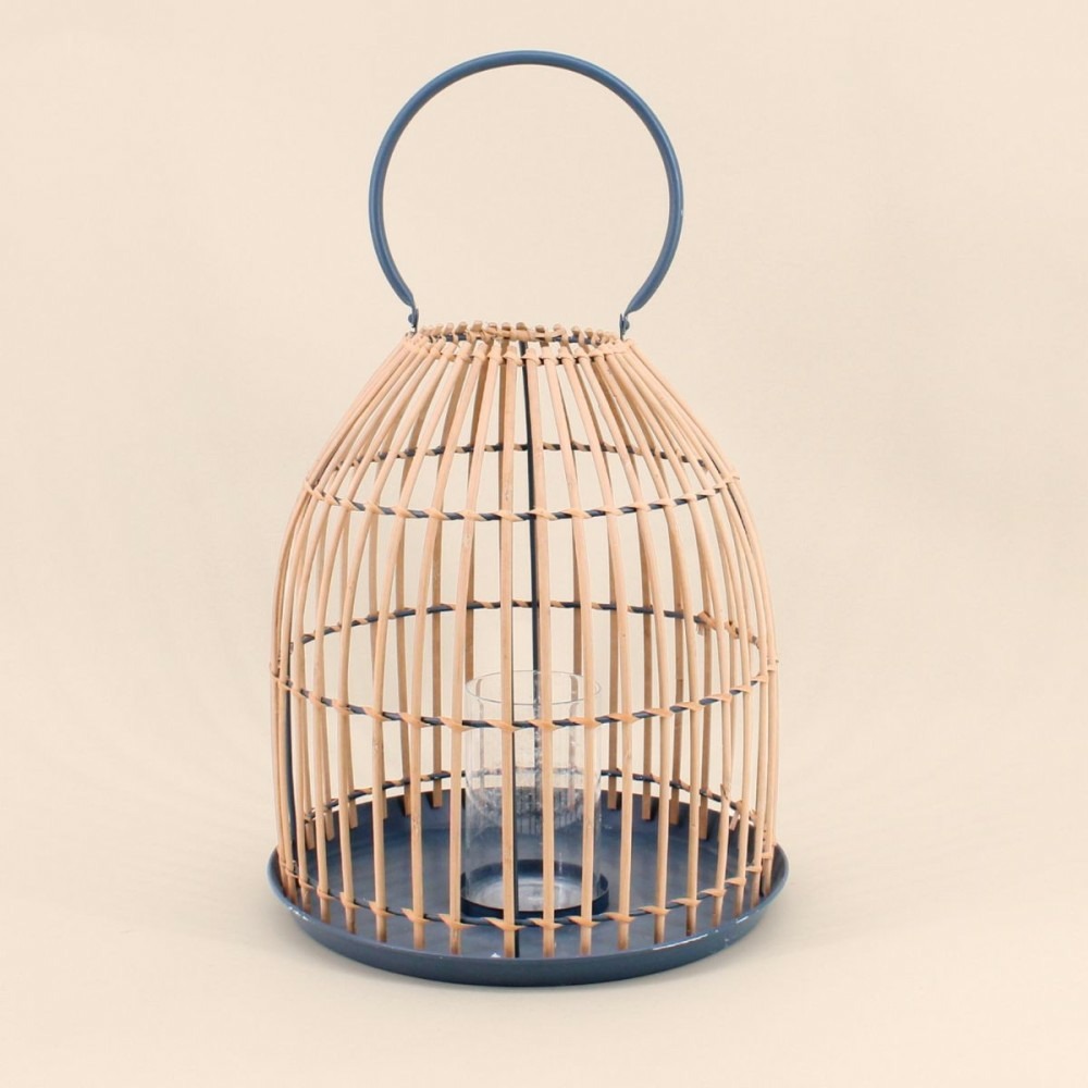 Lanterne en bambou et métal bleu 35x30cm
