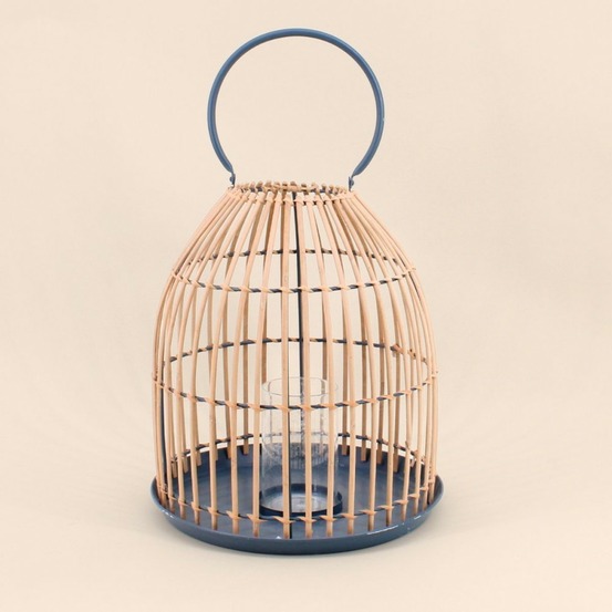 Lanterne en bambou et métal bleu 35x30cm