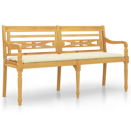 Banc batavia avec coussin crème 150 cm bois de teck massif