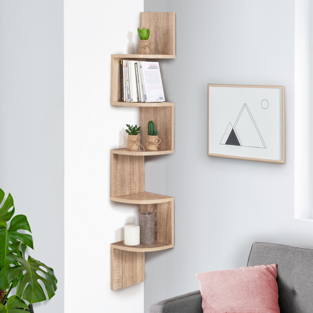 Etagère murale d'angle isa 5 niveaux façon hêtre