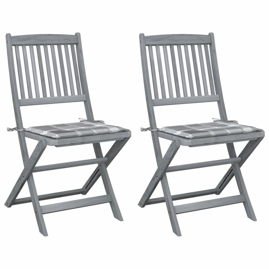 Chaises pliables d'extérieur lot de 2 et coussins bois d'acacia
