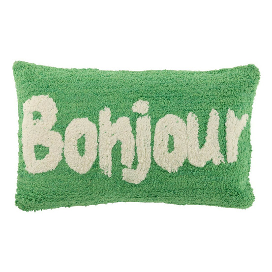 Coussin déco tufté bonjour