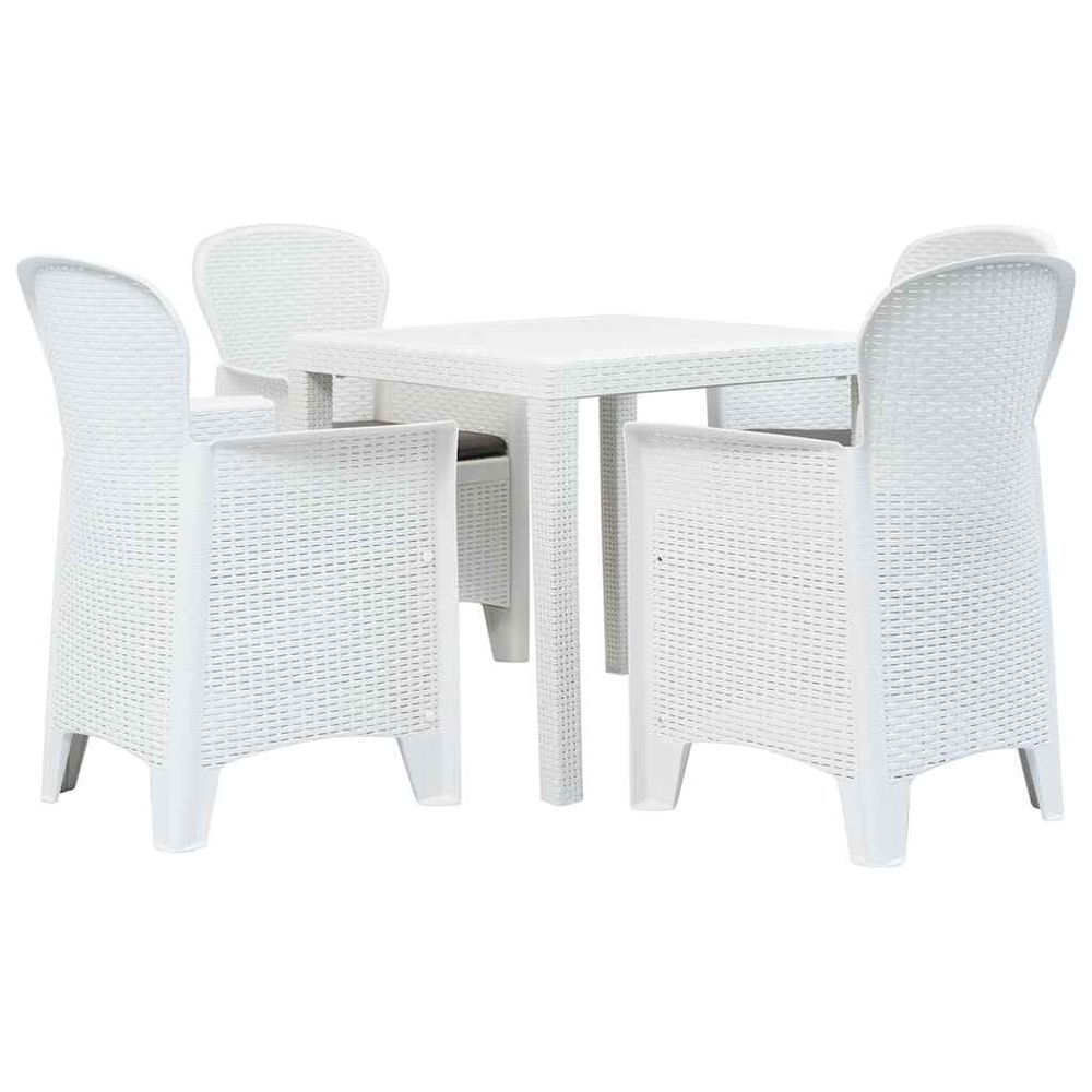 Ensemble à manger d'extérieur 5pcs plastique blanc aspect rotin