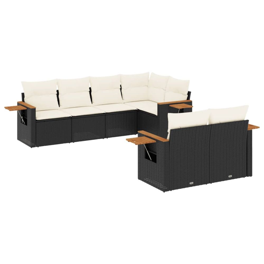 Salon de jardin 7 pcs avec coussins noir résine tressée