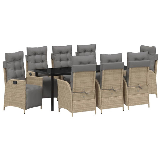 Ensemble de salle à manger pour jardin 9 pcs beige polyrotin