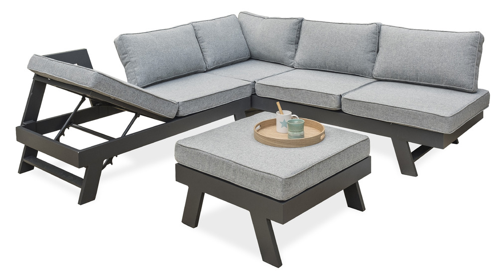 Salon de jardin d'angle newyork en aluminium anthracite