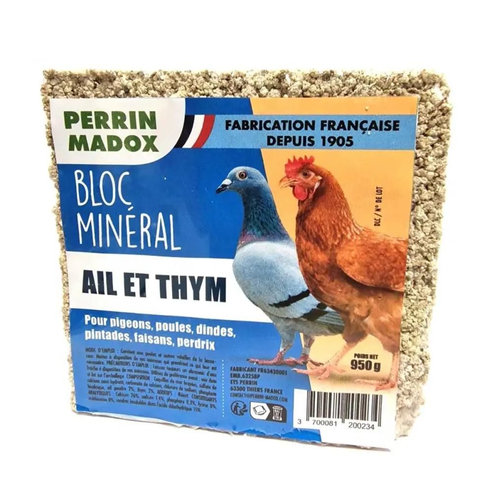 Bloc minéral ail et thym pour volailles et pigeons perrin madox 950g