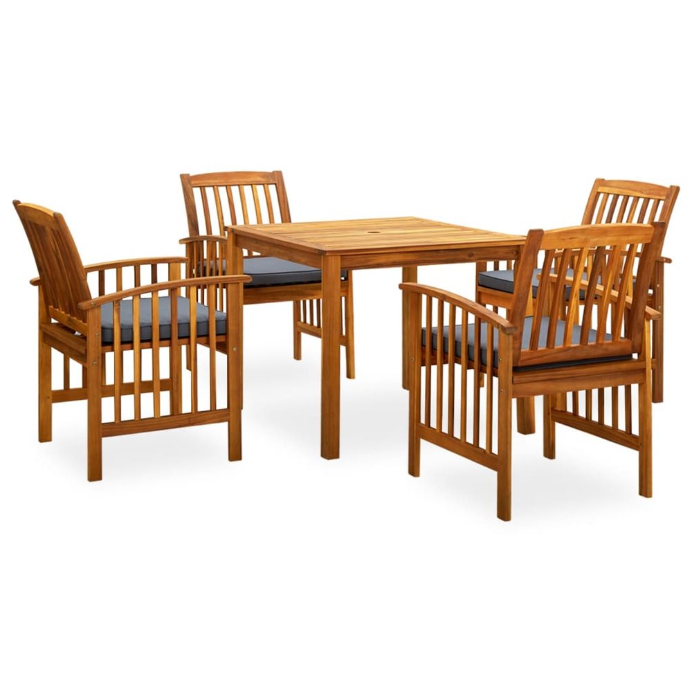 Ensemble à manger de jardin 5 pcs avec coussins acacia solide