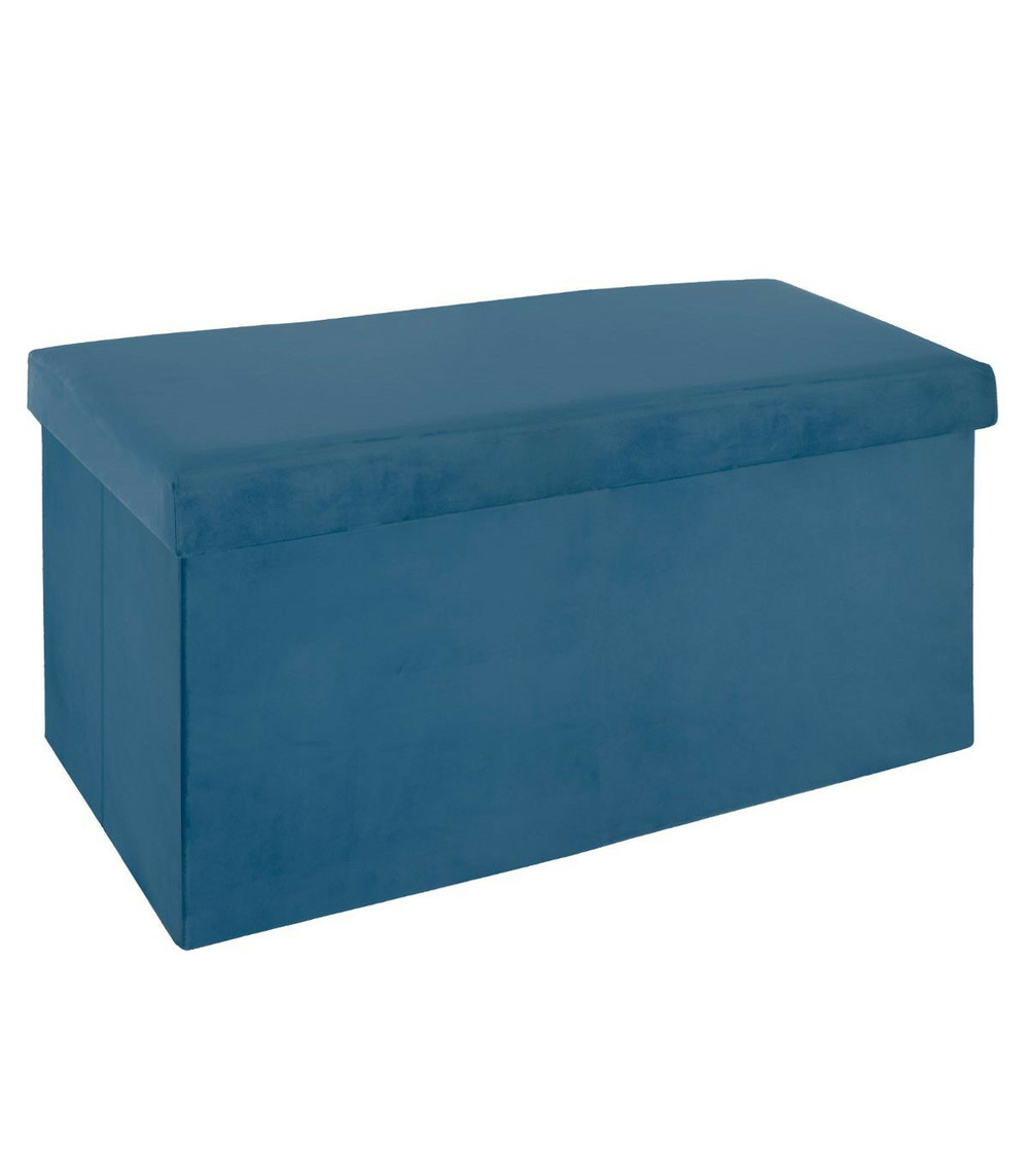 2 en 1 pouf pliant double et coffre de rangement velours bleu 76 x h 38 cm