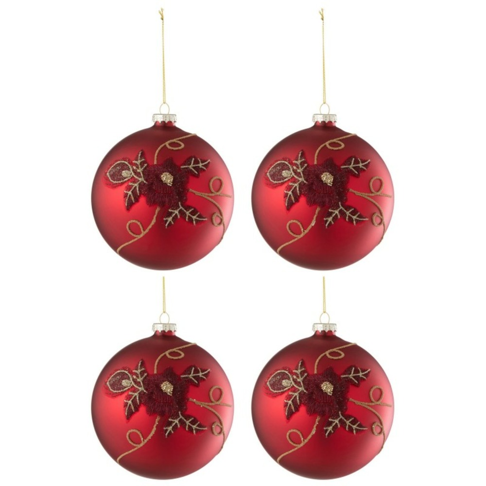 Boite de 4 boules de noël en verre rouge 12x12x12 cm