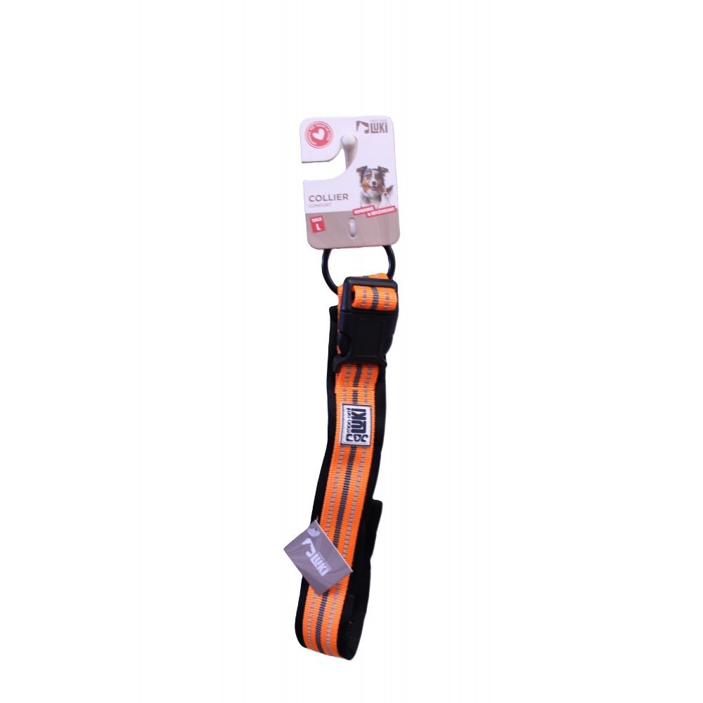 Mon ami luki - collier réfléchissant chien - orange - chien - taille l-2.5cmx45/60cm