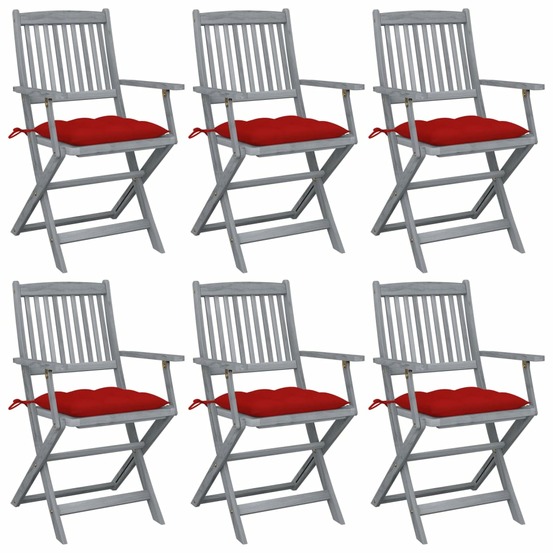 Chaises pliables d'extérieur lot de 6 et coussins bois d'acacia