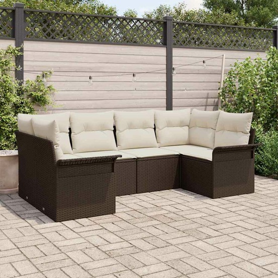 Ensemble de canapé de jardin 6 pcs marron poly rotin