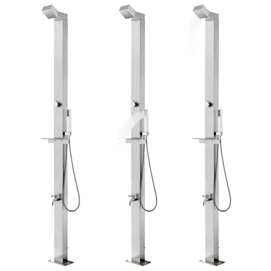 Douche de jardin avec base gris 225 cm acier inoxydable