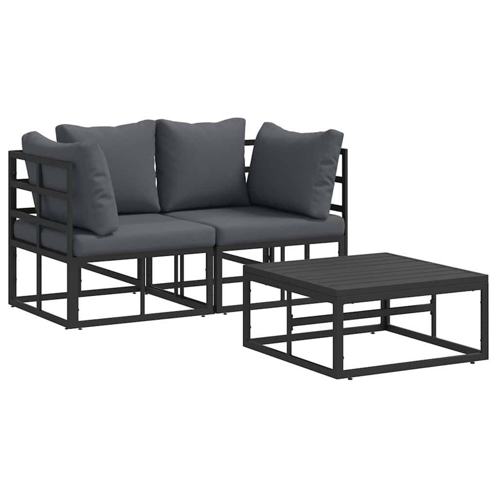 Ensemble de canapé de jardin 3 pcs noir métal