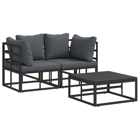 Ensemble de canapé de jardin avec coussin 3 pcs noir aluminium