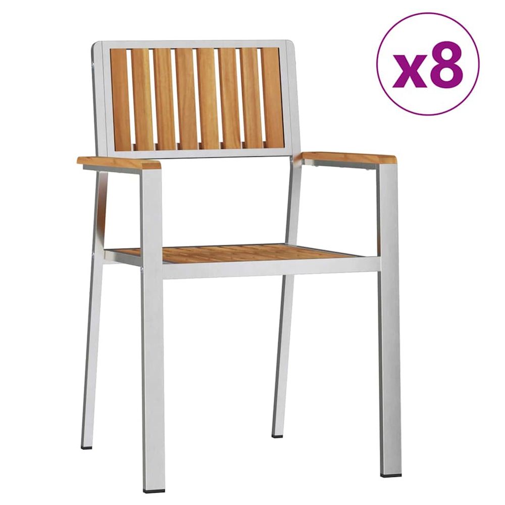 Chaise de jardin 8 pc bois de teck massif et acier inoxydable