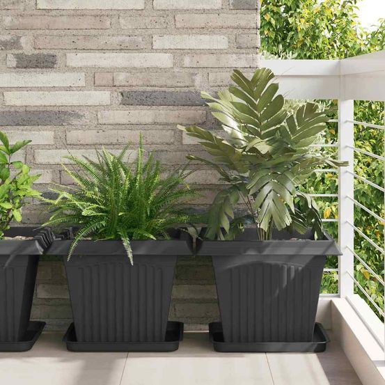 Lot de 24 pots carrés plastique terrasse balcon drainage intégré 43x43x33,5cm noir
