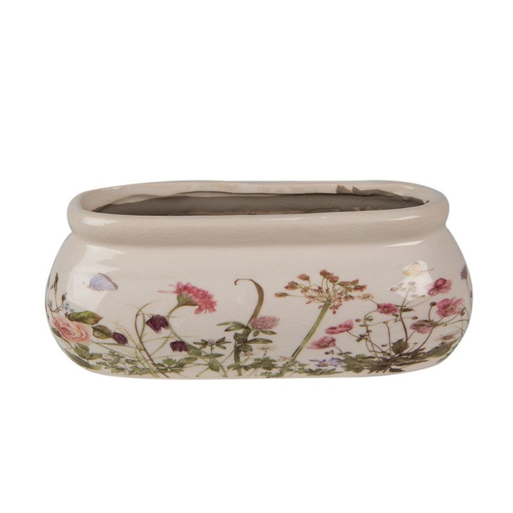 Pot de fleurs ovale beige céramique 18x8x7cm