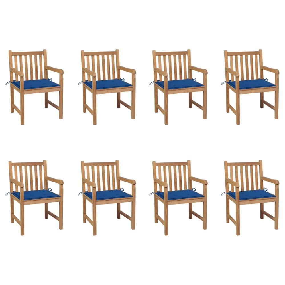 Chaises de jardin lot de 8 avec coussins bleu royal bois teck
