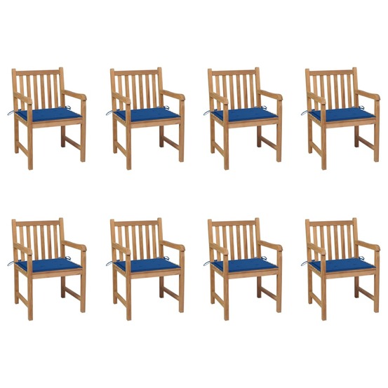 Chaises de jardin lot de 8 avec coussins bleu royal bois teck