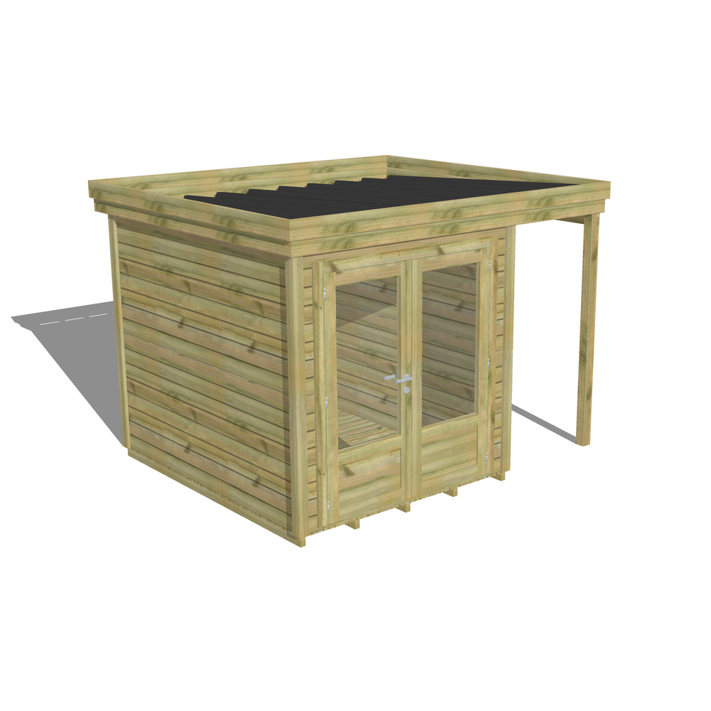 Abri de jardin bois pin traité autoclave 27mm - 3,14x2,64m / 8m2 - bac acier - plancher bois